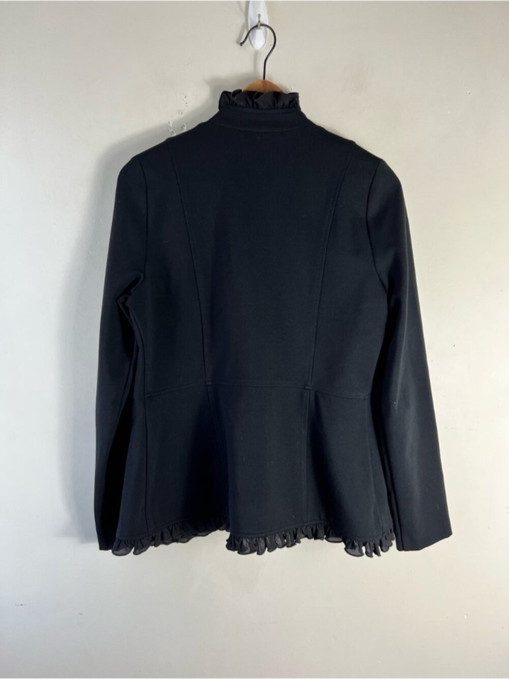 Joseph Ribkoff Black Ruffle Military-Button Bellboy Jacket Size 8 Black Ruffle - Picture 4 of 11